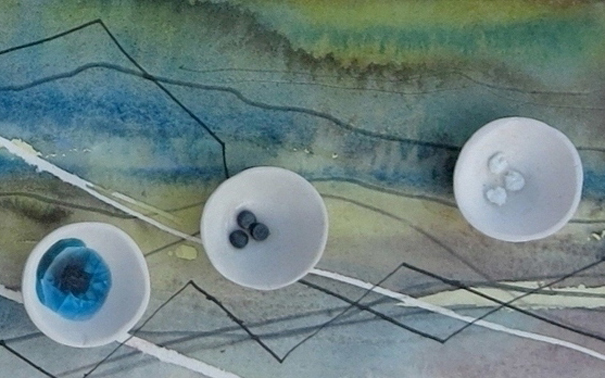 Pulse 1012-13 porcelain receptacles of fired elements on watercolour, detail 2